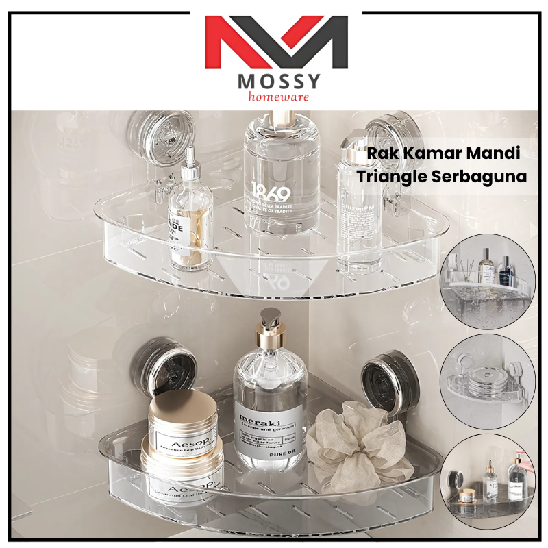 MOSSY Rak Kamar Mandi Triangle Serbaguna Cantik Rak Kamar Mandi Plastik Estetik Rak Sabun Shampoo Tr