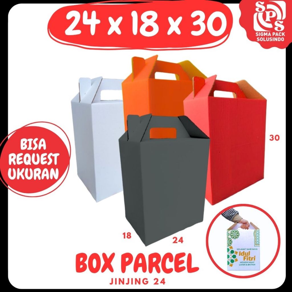 

Kardus Parcel 24x18x30 (Jinjing) Gable Box hampers Packing/Lebaran/idul Fitri/sembako/eid mubarak