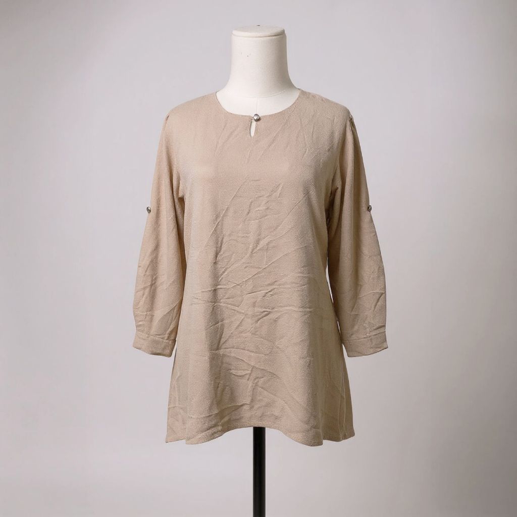 Atasan Tunik Wanita Lengan 7/8 | Tunik Bahan Kulit Jeruk | Baju Muslimah Detail Kancing