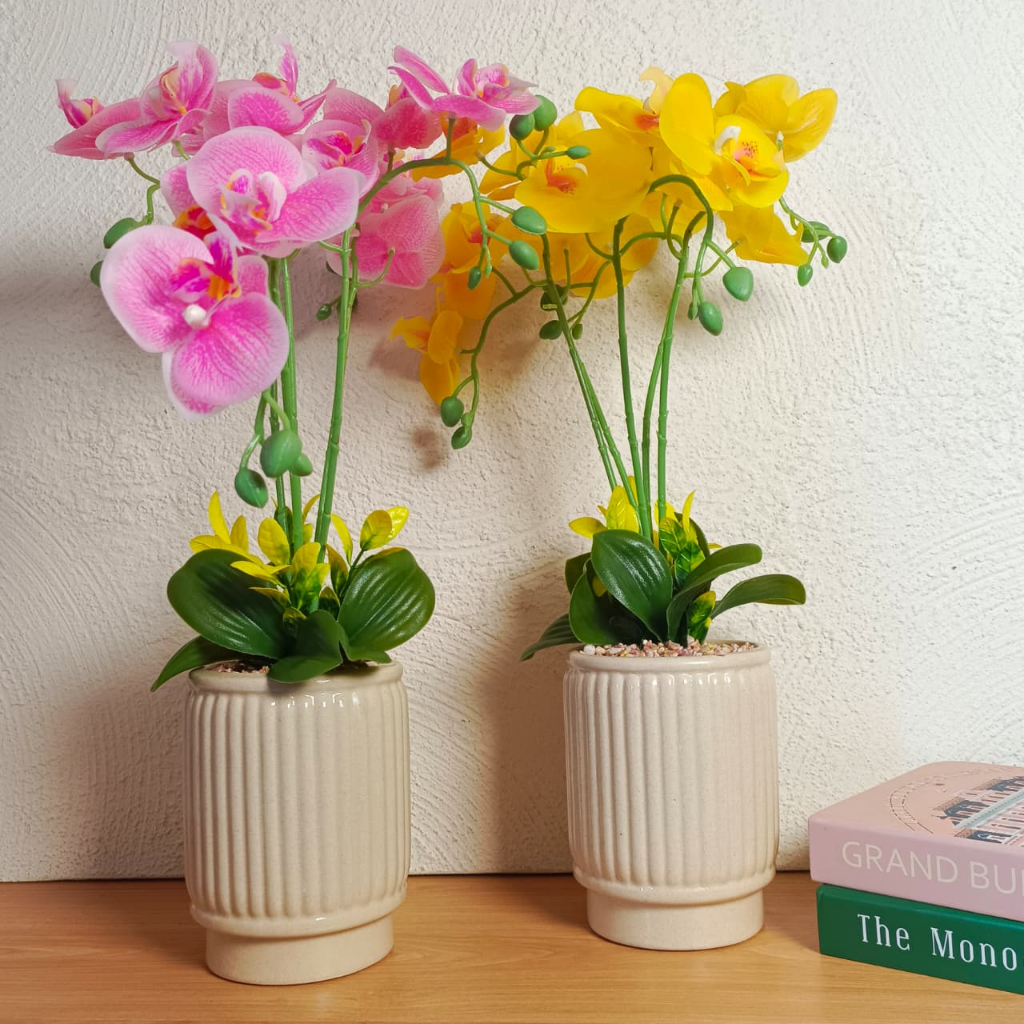 CEILO FLORIST Bunga Anggrek Dekorasi | Anggrek Imitasi Bahan Latex Pot Keramik