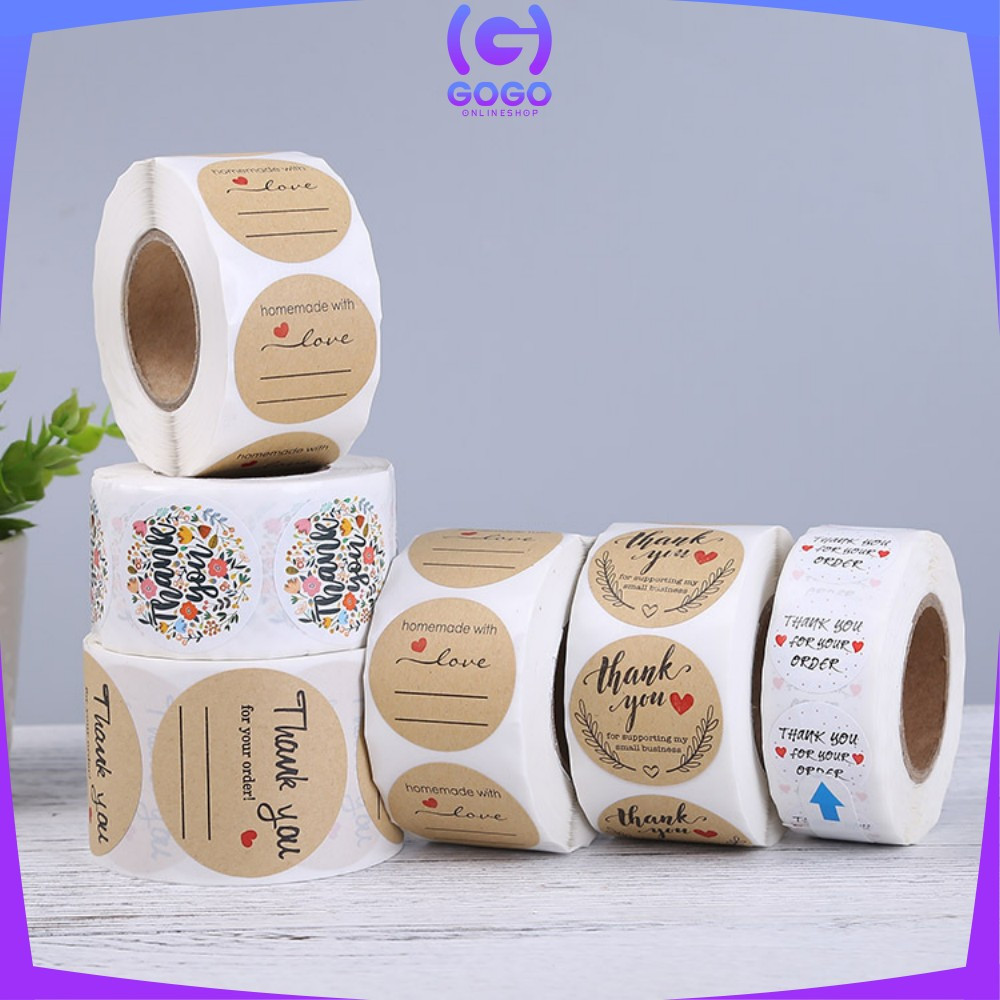 

GOGO-C817 Sticker Thank You 1 Roll 500PCS Stiker Label Makanan Tulisan Segel Ucapan Terima Kasih / Stiker Label Thankyou Kemasan Packing Serbaguna
