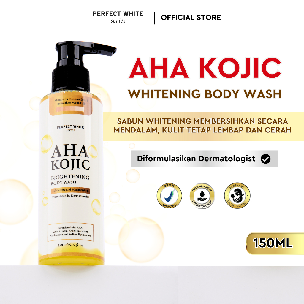 PERFECT WHITE AHA Kojic Brightening Body Wash | Sabun Whitening Pemutih Badan