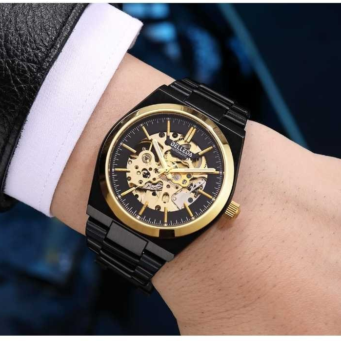 Belleda Jam Tangan Pria Automatic SN 9542 Strap Stainless Anti Air Fashion Mewah Laki-laki Original