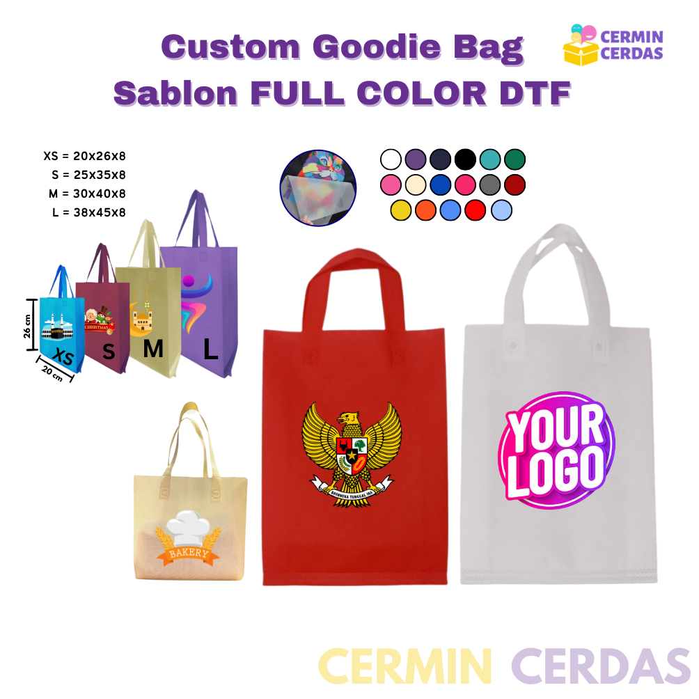 

Custom Sablon Print Stiker DTF Spunbond Goodie Bag Tas Belanja Hampers Gift Hajatan Hadiah Sembako