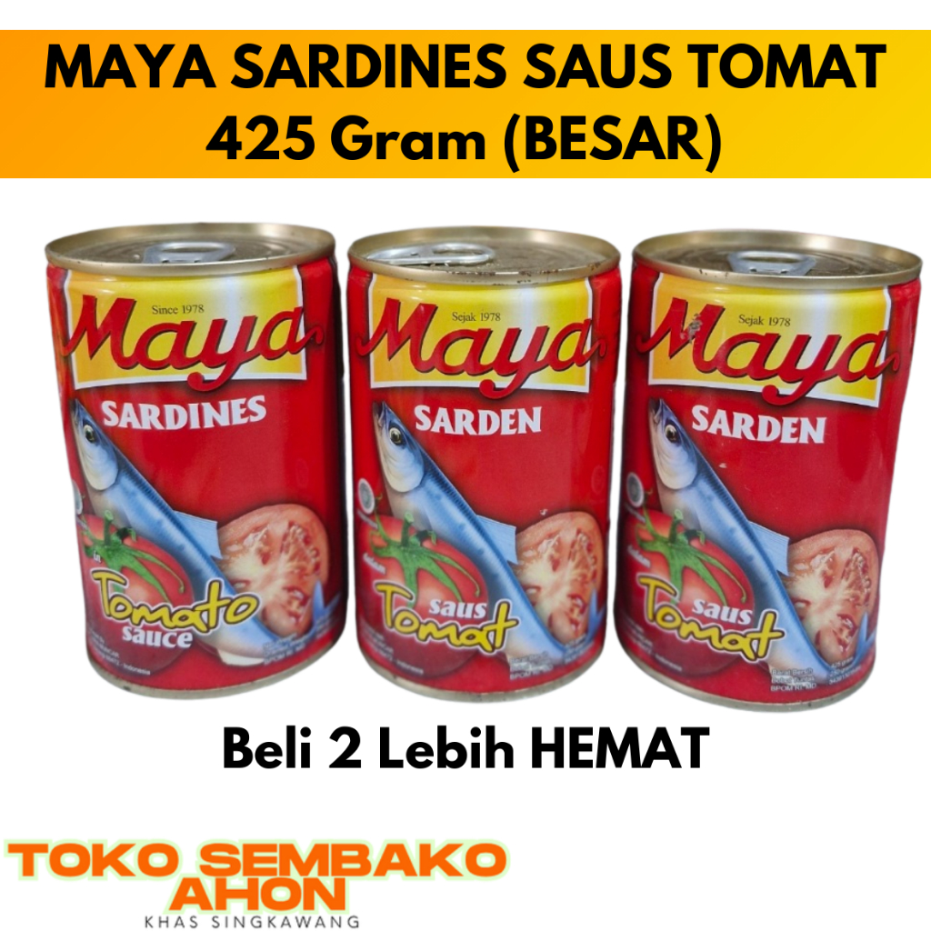 

MAYA SARDINES SAUS TOMAT 425 Gram (BESAR) / MAYA BESAR SARDEN KALENG / Sarden Maya Besar / Ikan Kaleng Maya 425g / Maya Sarden Tomat Kaleng