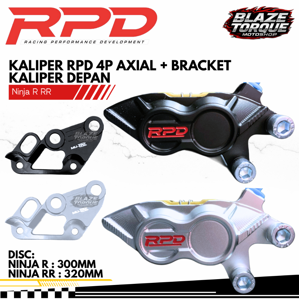 Bracket + Kaliper Depan 4 Piston 4p Disc (300mm Ninja R / 320mm Ninja RR) Original RPD Ninja R Ninja