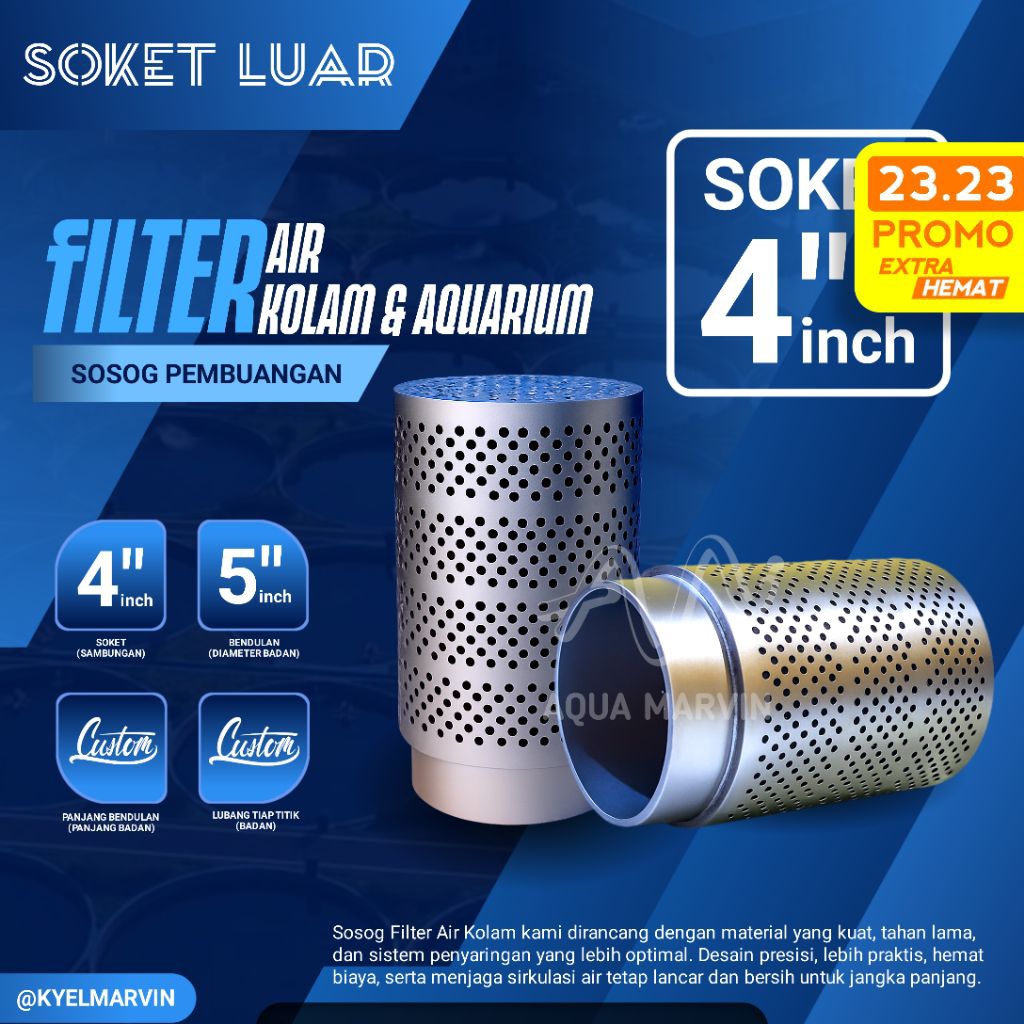 (Soket Luar) Filter Pipa Paralon 4" Inch [Produk KM] Filter Praktis Pembuangan Kolam / Aquarium 4Inc