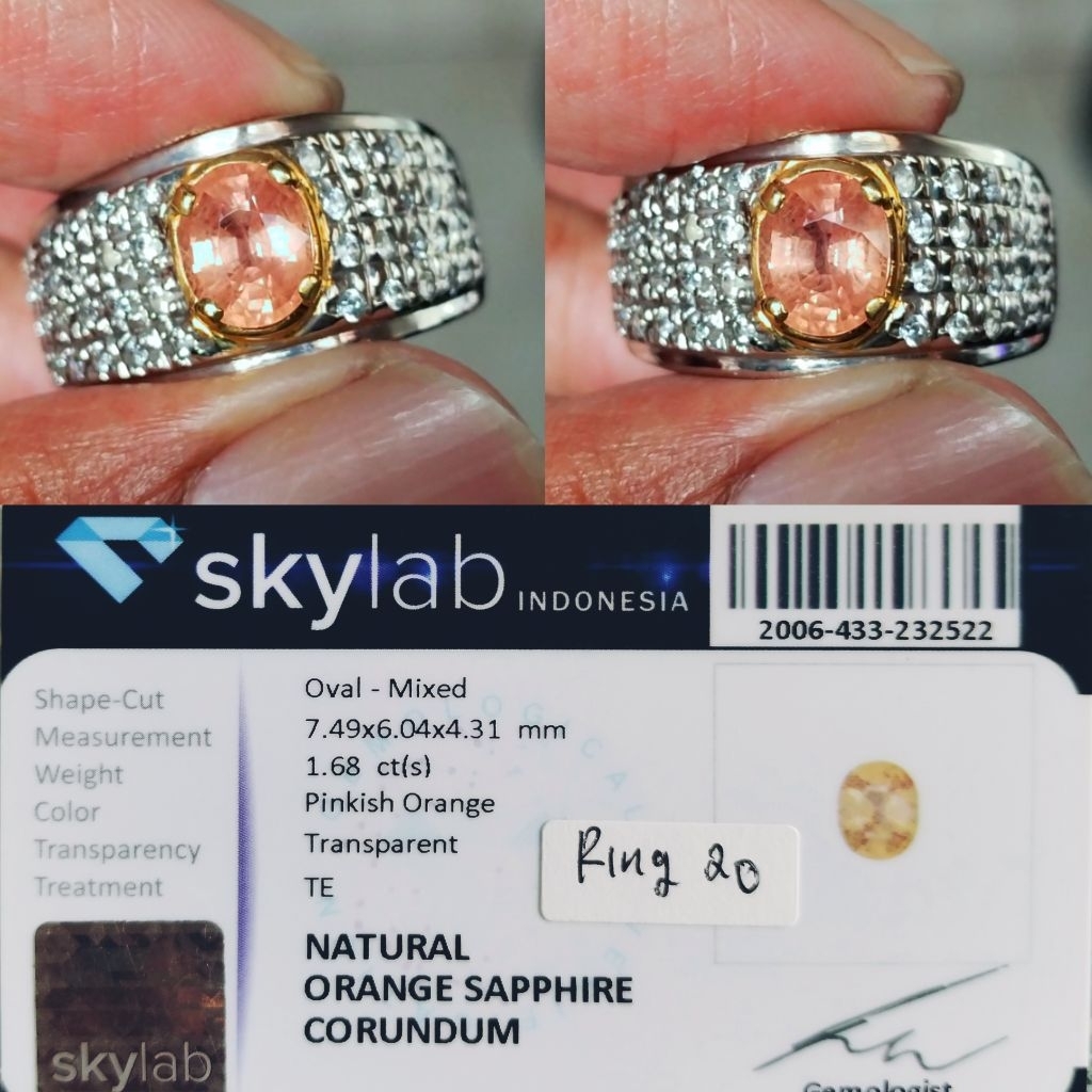 Batu Natural HQ 1.68crt pinkish orange padparascha sapphire safir