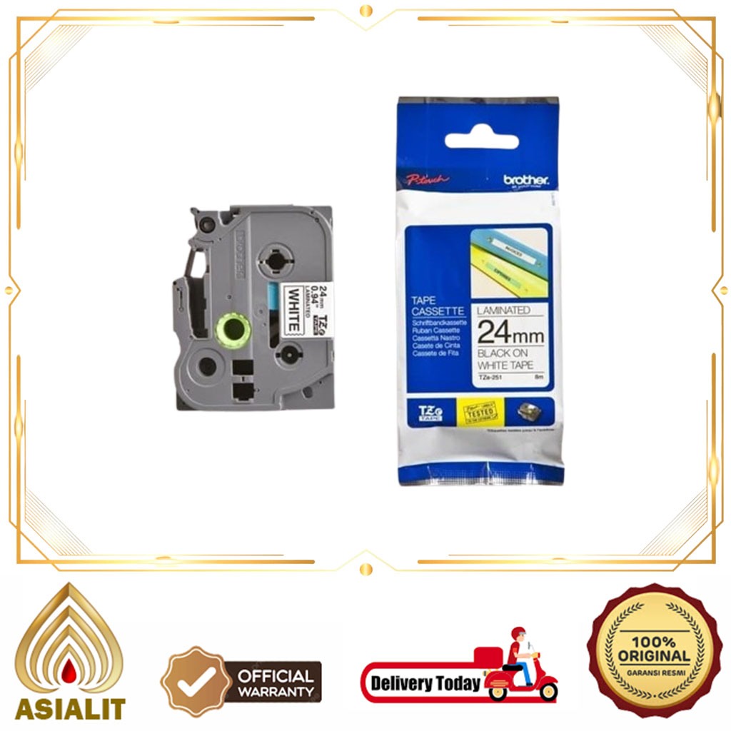

Labe Tape Brother TZE-251 Black On White Ukuran 24mm Panjang 8m TZE 251