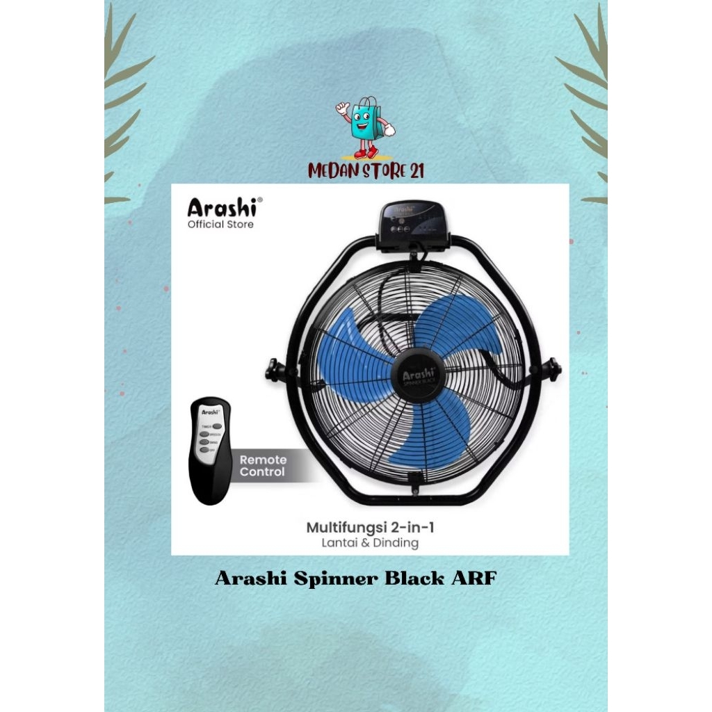 Arashi Spinner Black ARF 16,18,20 RC Kipas Angin Industri Lantai & Dinding 16,18,20 Inch 2in1+Remote