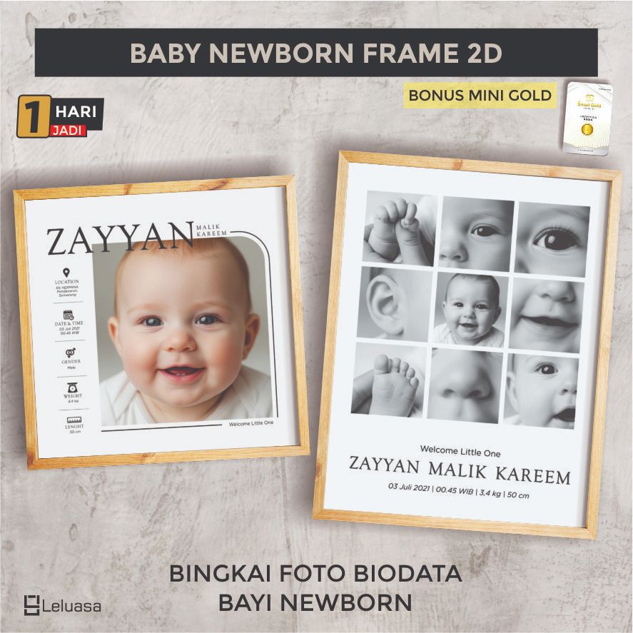 Bingkai Foto Biodata Bayi Newborn Custom | Baby Newborn Frame 2D | Kado Bayi | Foto Bayi | Leluasa