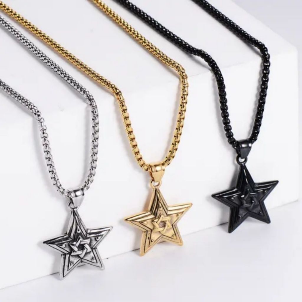 KALUNG LIONTIN BINTANG TITANIUM ELEGAN KALUNG BINTANG PRIA WANITA KALUNG TITANIUM ANTI KARAT