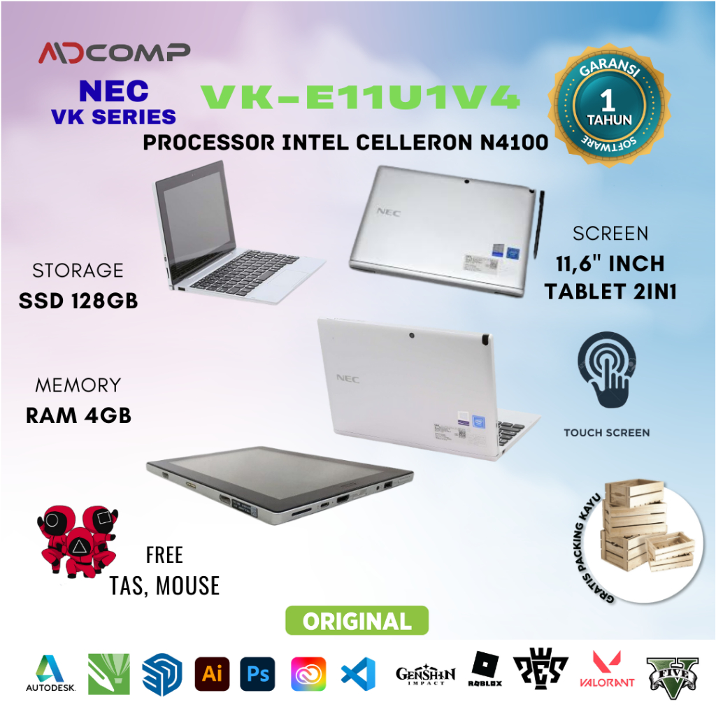 LAPTOP NEC VK SERIES TOUCHSCREEN 2in1 TABLET INTEL CORE M5 GEN6 / INTEL CELLERON N4100 12INCH Ram-4G
