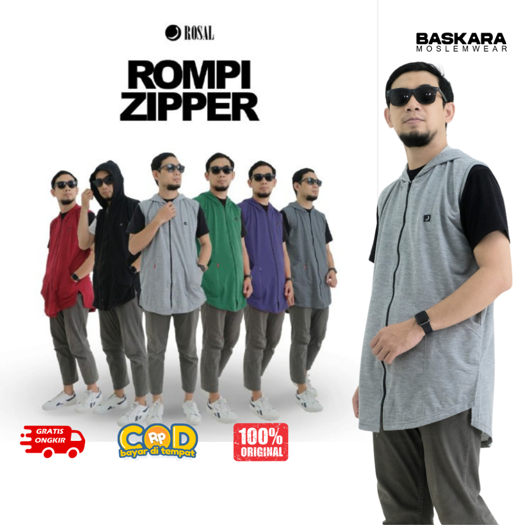 Rompi Zipper Rosal Rompi Sholat Hoodie Outwear Pria Muslim