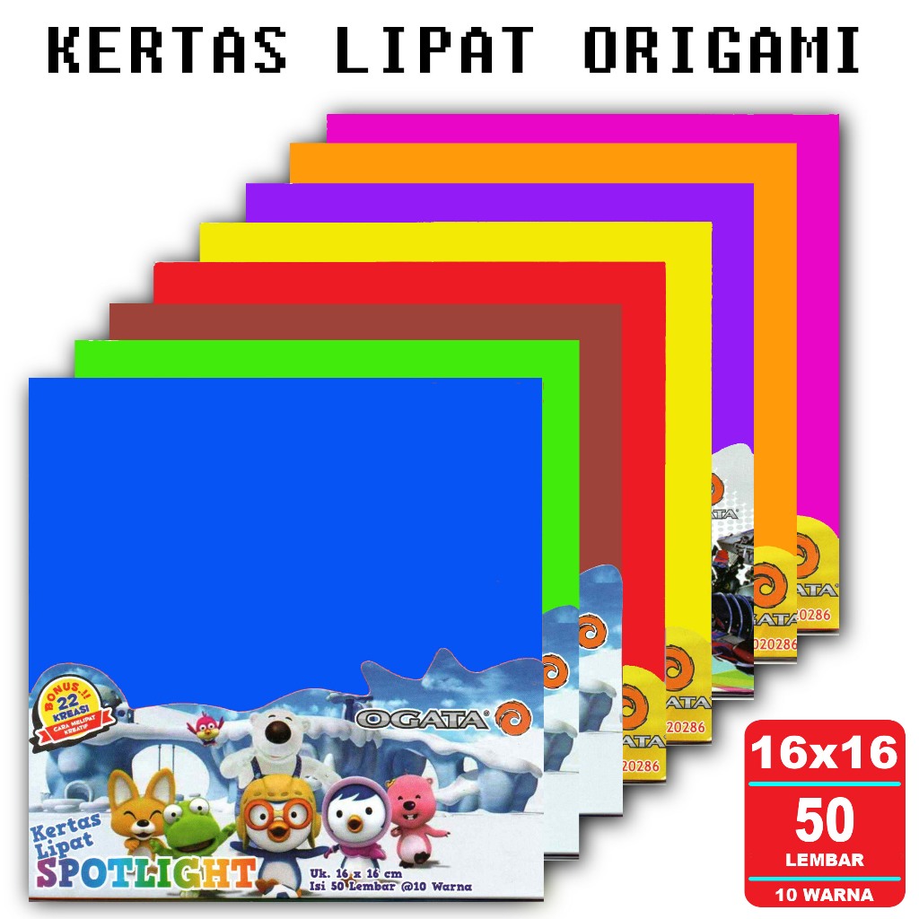 

Kertas Origami / Kertas Lipat Spotlight Ukuran 16X16 1 pak isi 50 lembar - 10 warna