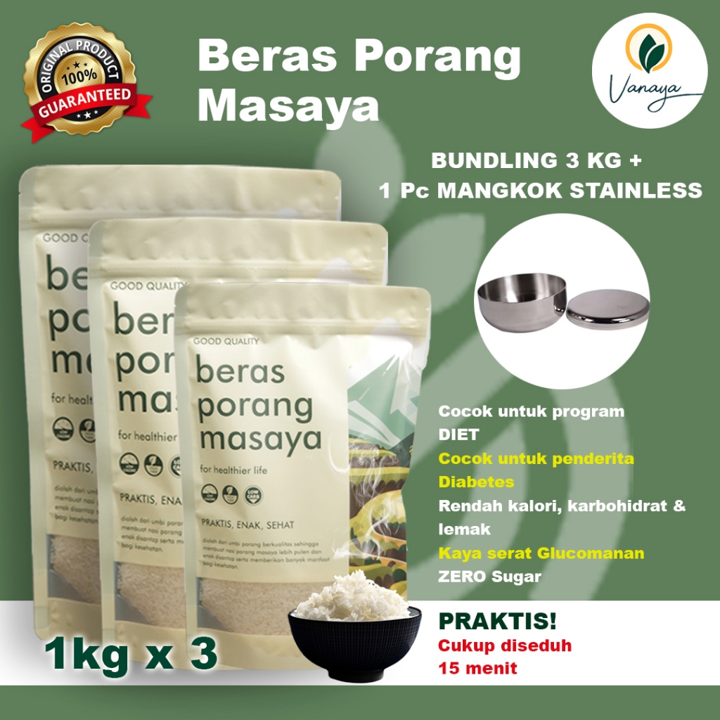 

MASAYA BERAS PORANG 3KG BUNDLING MANGKOK STAINLESS #berasdiet #berasporang #masaya