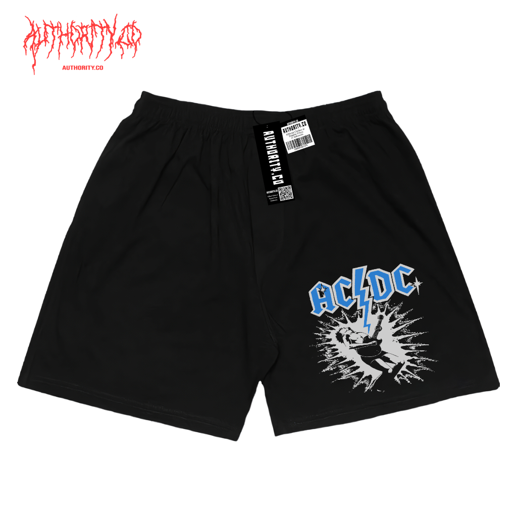 Authority.co Celana Pendek Boxer Motif Desain Band Metal Acdc Pria Wanita Unisex Style Distro Bahan 