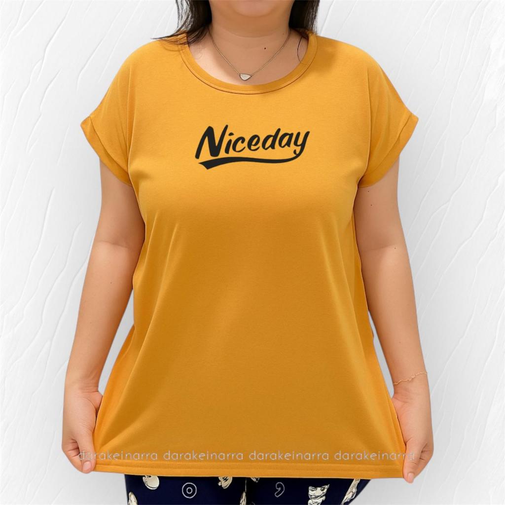 Darakeinarra- Kaos jumbo wanita Motif Niceday lengan pendek atasan ibu ibu kekinian baju bigsize har