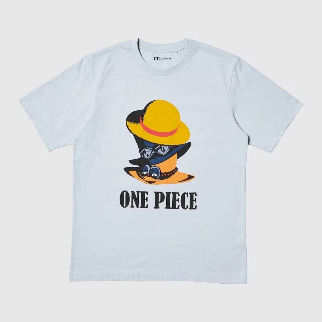 Tshirt Uniqlo x One Piece (Sabo, Ace, and Luffy) UT Archive Kaos Wanita dan Pria - Cotton Biru Muda 