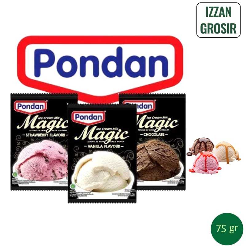 Pondan Ice Cream 75 gr - Es Krim Praktis Homemade (coklat, vanila, stroberi)