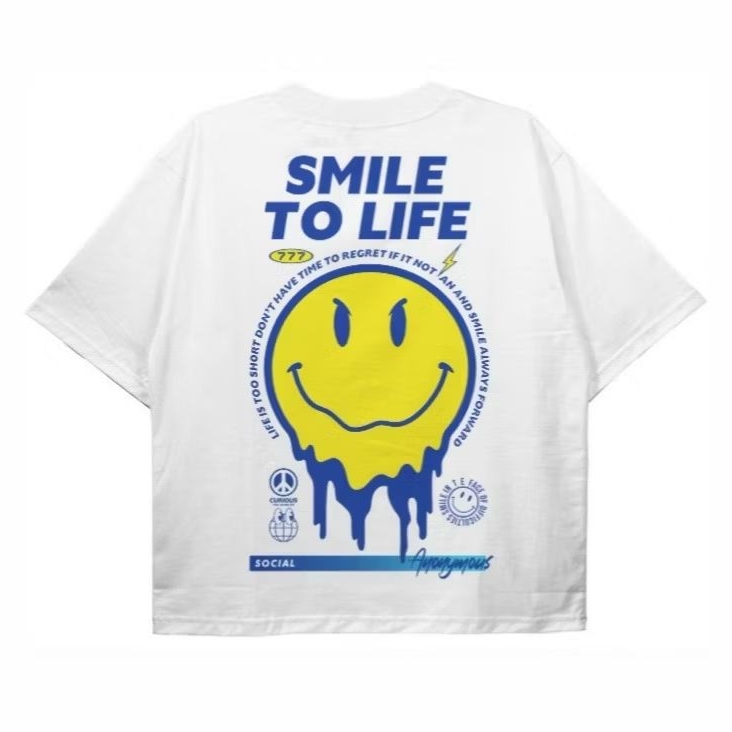 Social Anonymous T-Shirt Oversize Boxy Smile To Life | Kaos Boxy Putih Combed 20s