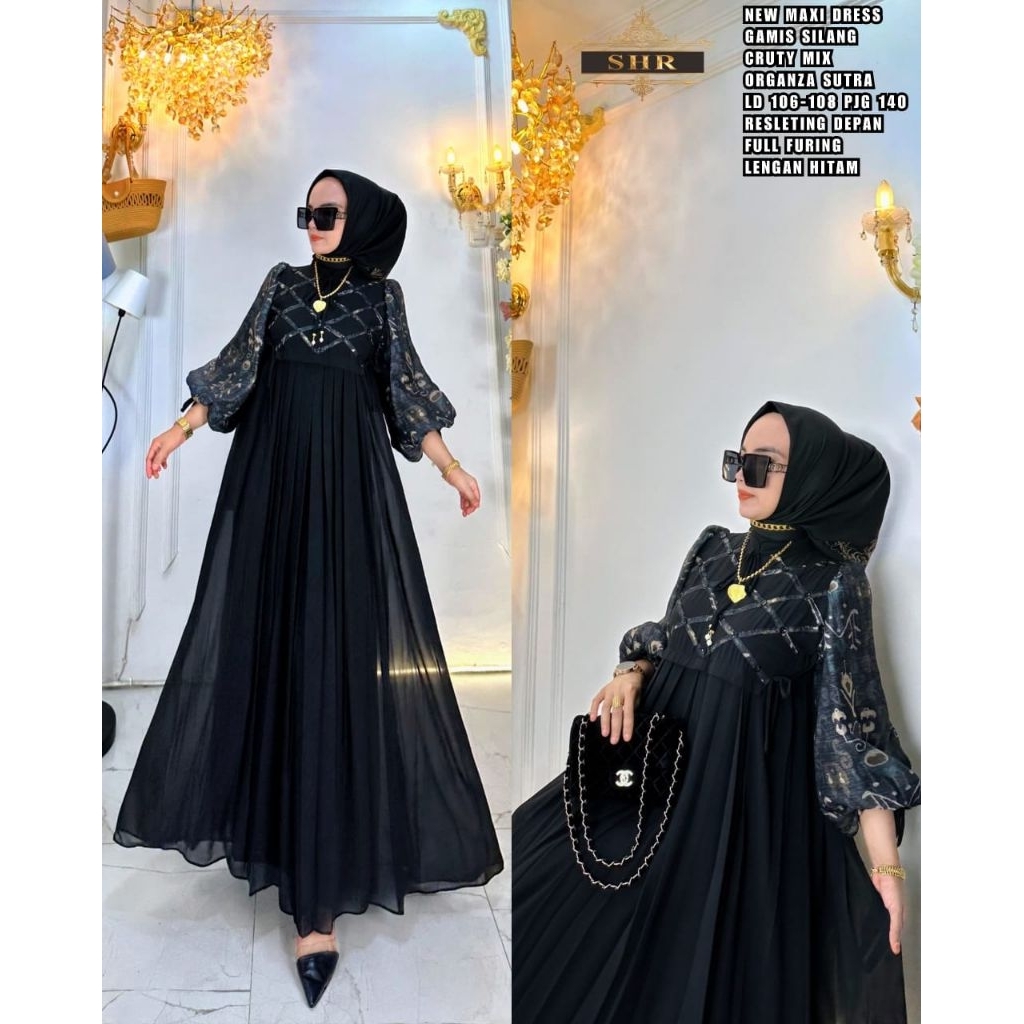 New maxi dress gamis silang ceruty mix organza premium by SHR