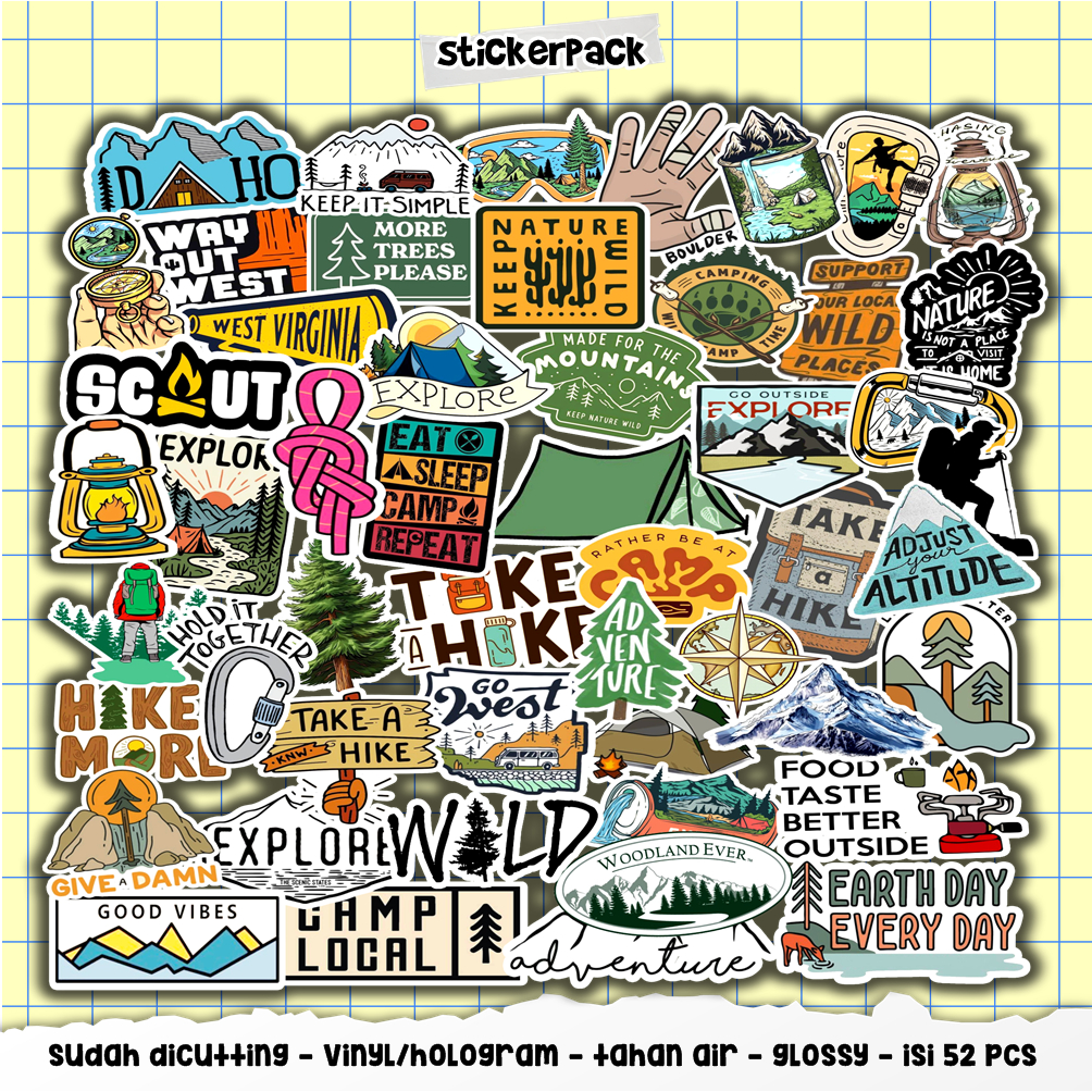 

stiker aesthetic isi 52pcs, travel series, vinyl & hologram tahan air