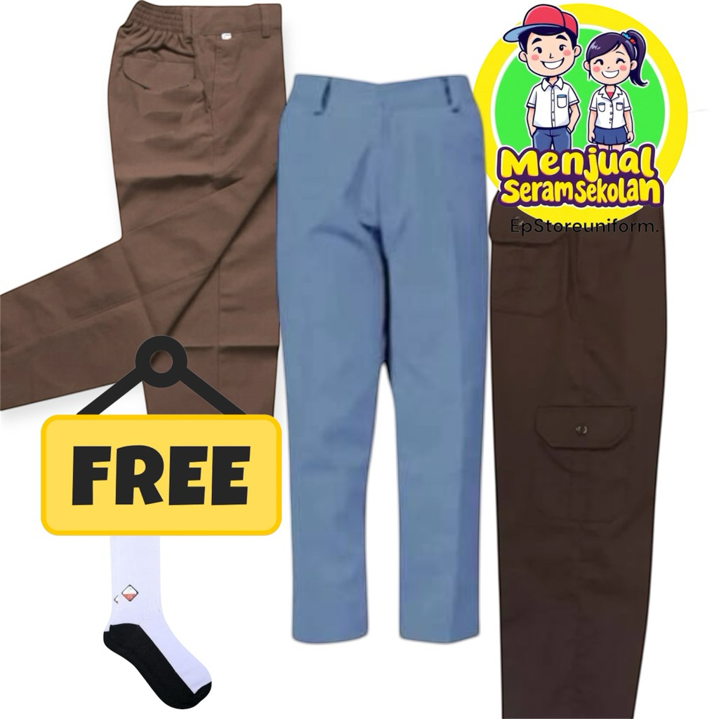 Celana sekolah sma panjang. warna abu abu dan coklat seragam sekolah sma. Pria