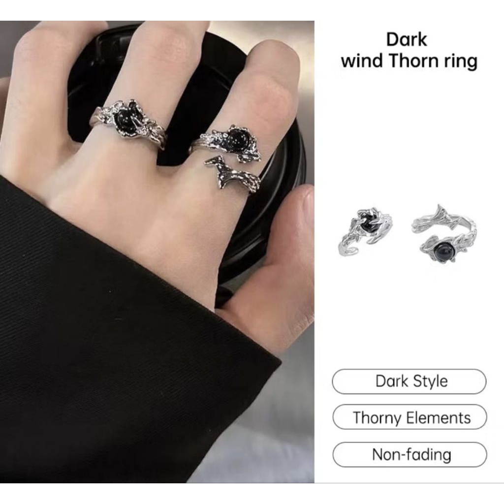 2 Pcs Cincin Gothic Duri Hitam Kegelapan Pria Wanita