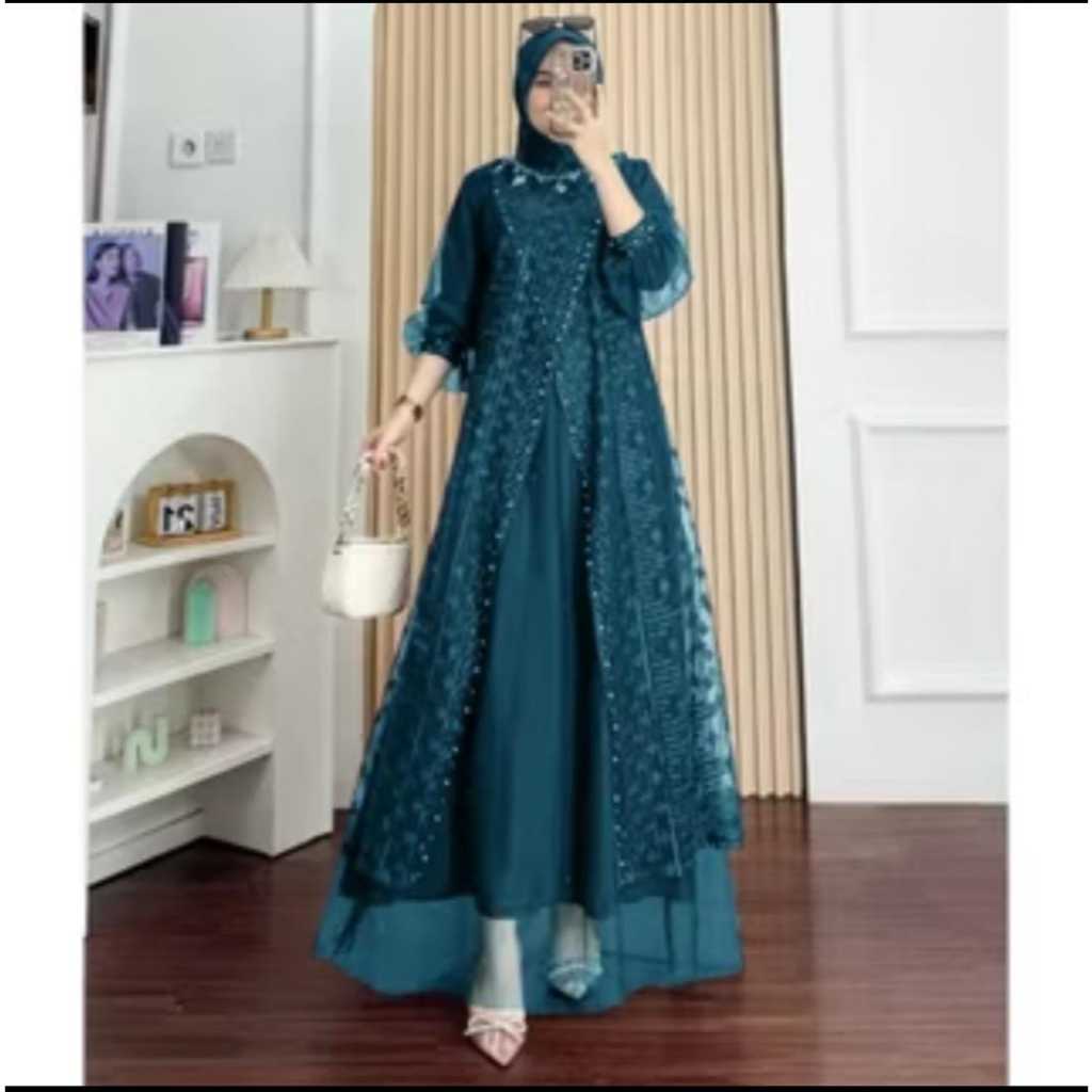 NAYLA maxi dress kondangan brokat premium warna mahogany model terbaru 2025 baju pesta wanita muslim