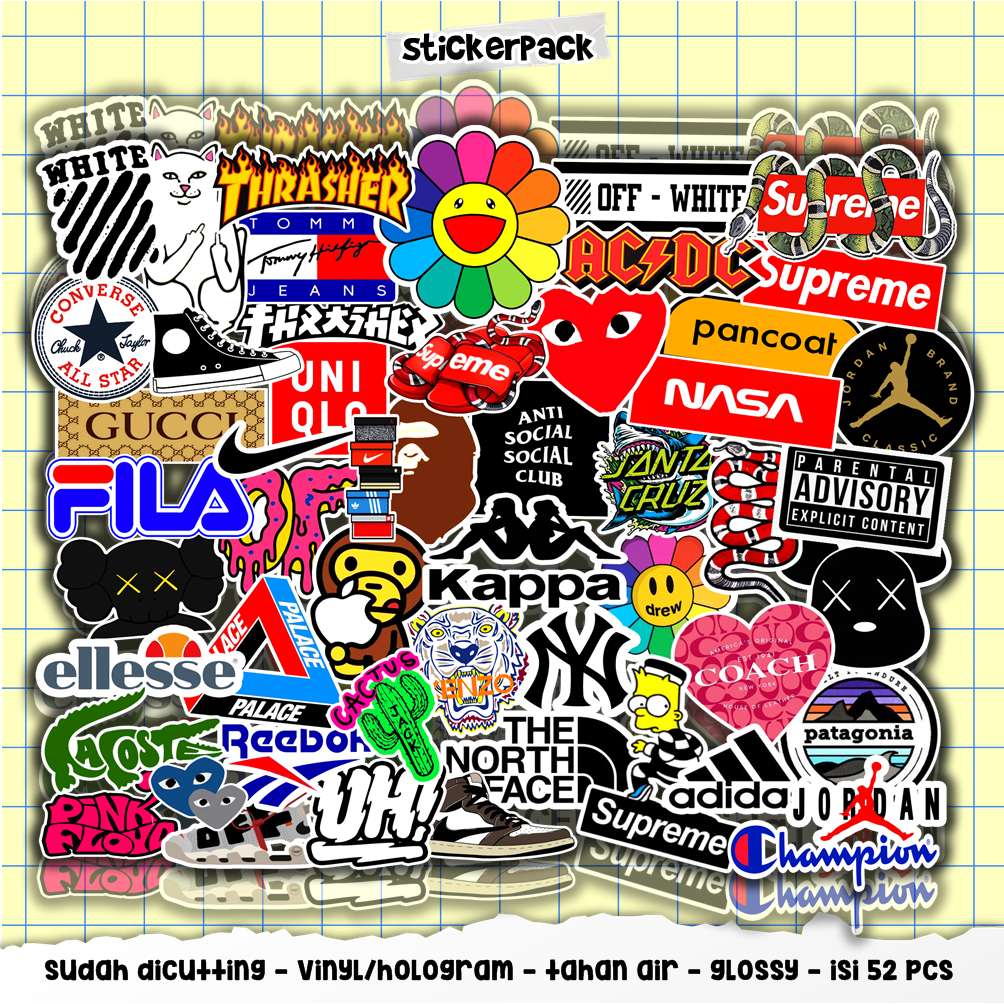 

stickerpack brand series part 3 isi 52pcs, vinyl & hologram tahan air