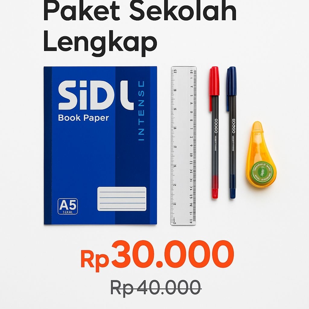 

Paket Hemat Sekolah 2 | 3 Buku Sidu + 2 Pulpen Cocoro + Penggaris + Correction Tape