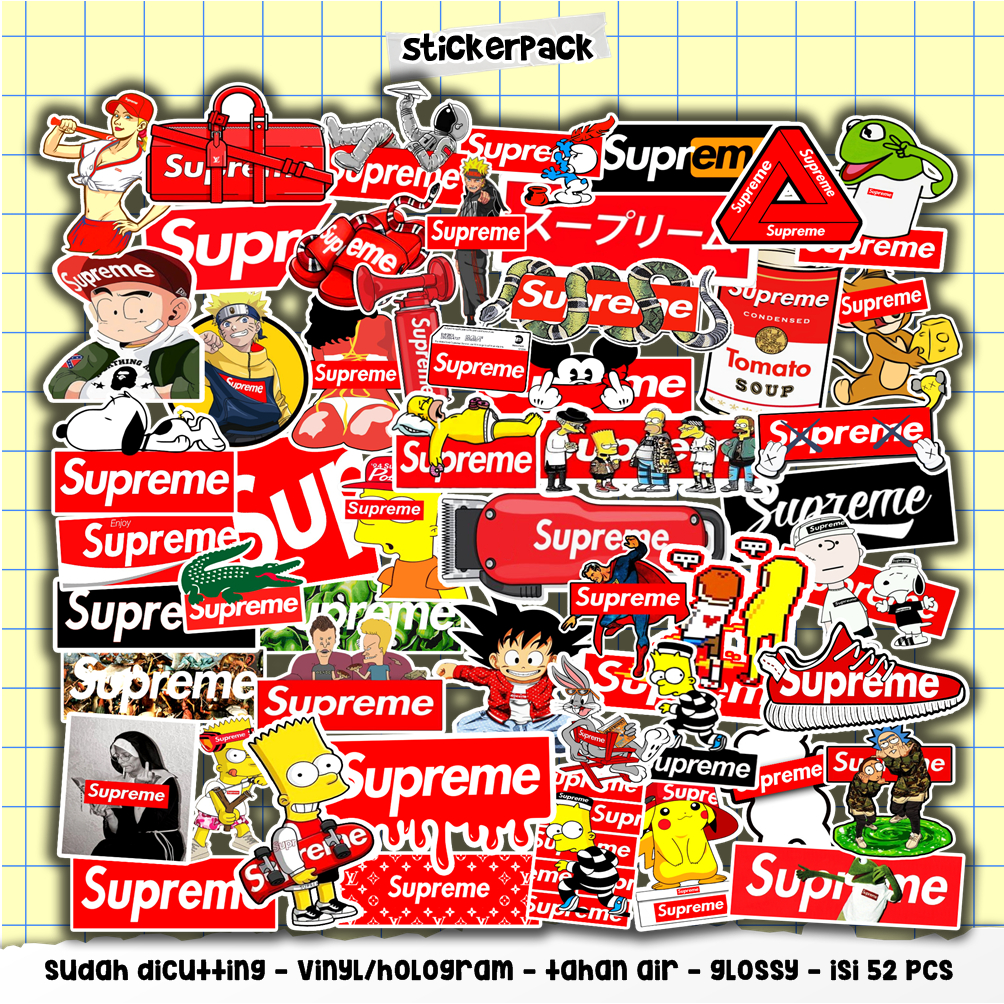 

sticker sup supreme series isi 52pcs, vinyl & hologram tahan air