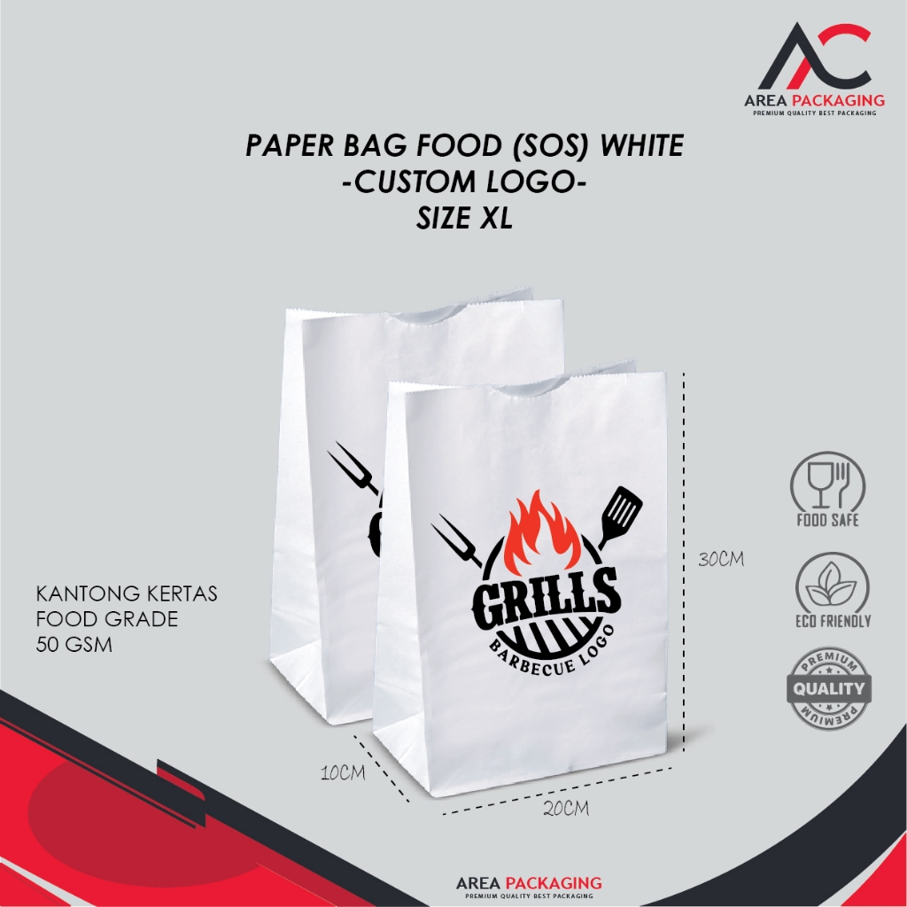 

PAPERBAG FOOD SOS (XL) WHITE + CUSTOM LOGO