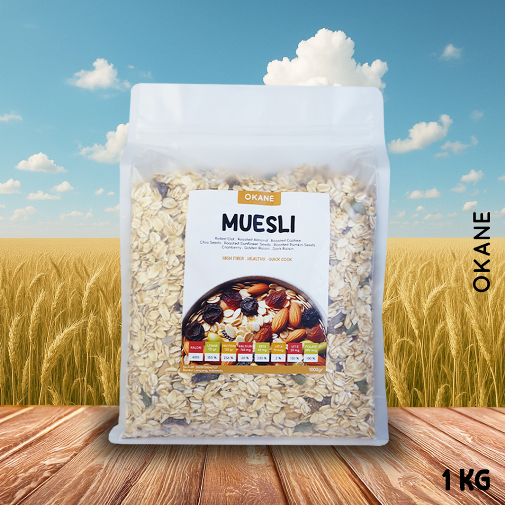 

1Kg Muesli Premium OKANE Tanpa Gula Tambahan / Muesli Sarapan Sehat Gandum Kacang dan Biji Bijian