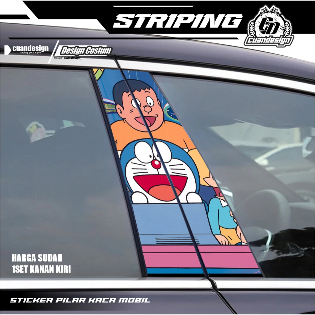 STIKER PILAR KACA PINTU MOBIL SATU SET KANAN KIRI - COCOK UNTUK SEMUA MOBIL MOTIF DORAEMON