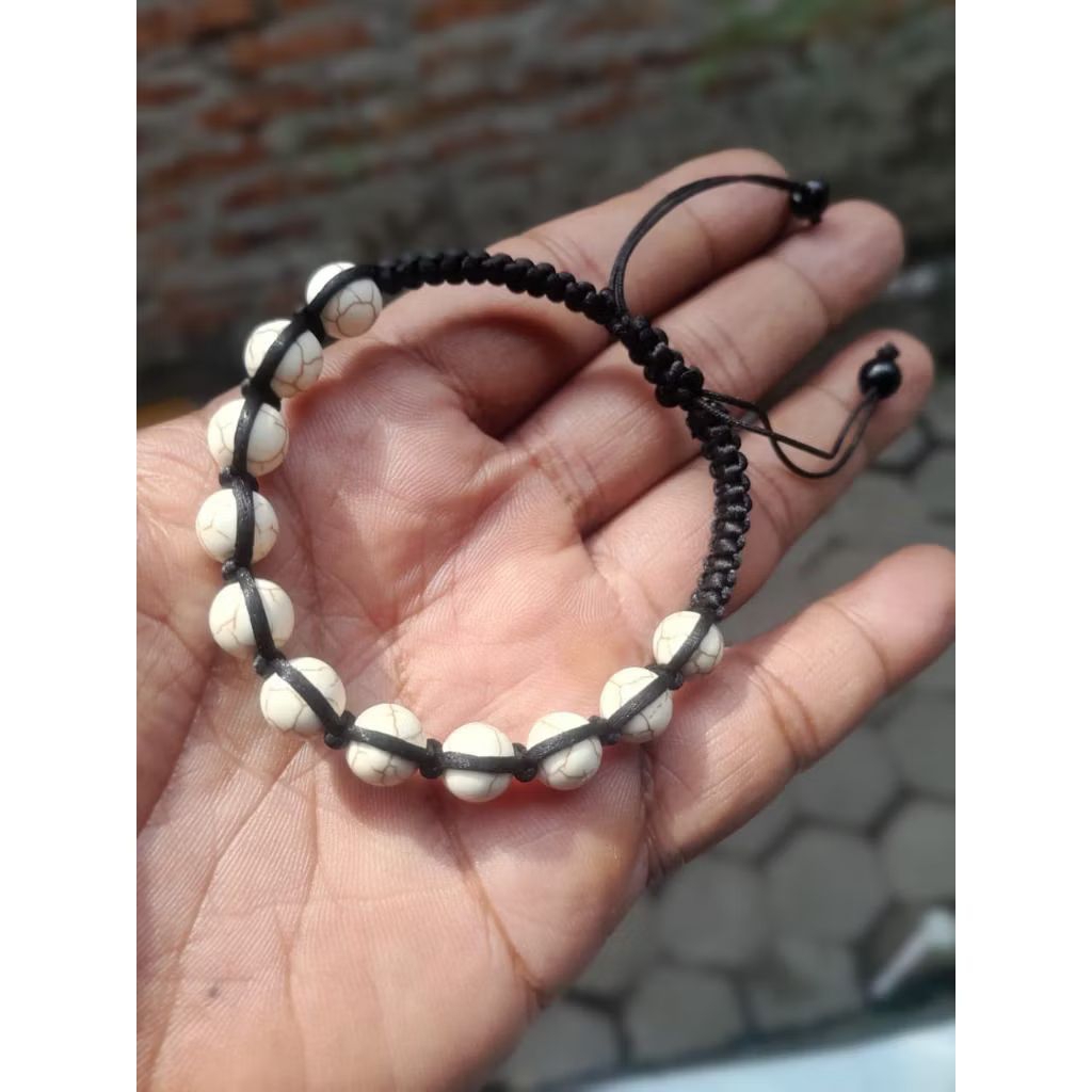 Gelang Retro Macrame Batu Akik Pirus Putih Natural 8mm Terbaik