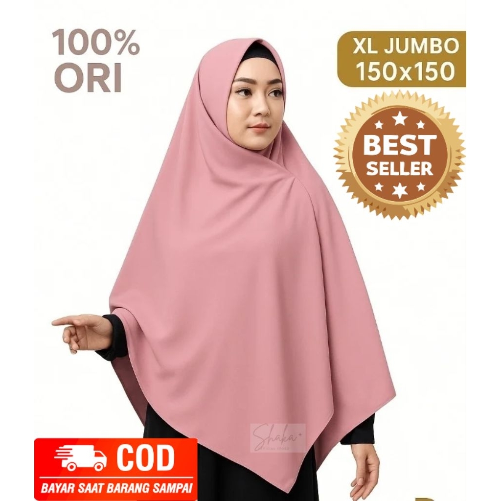 100% ORI Jilbab Segi Empat Jumbo 150x150 XL Wolfis Premium Syar’i Adem Tebal Best Seller