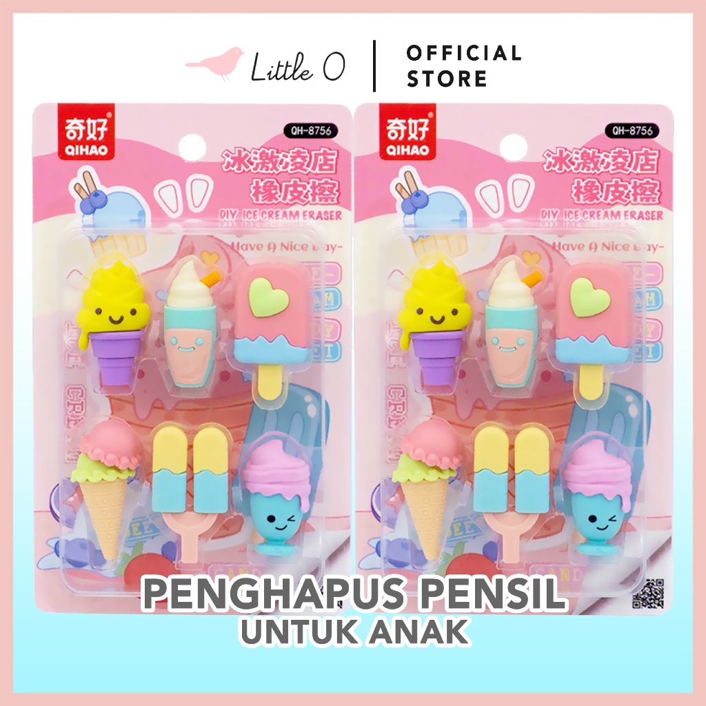 

LITTLE O Penghapus Pensil Karakter Ice Cream Shop 1 Set DIY Erasers Stip 3D Ice Cream
