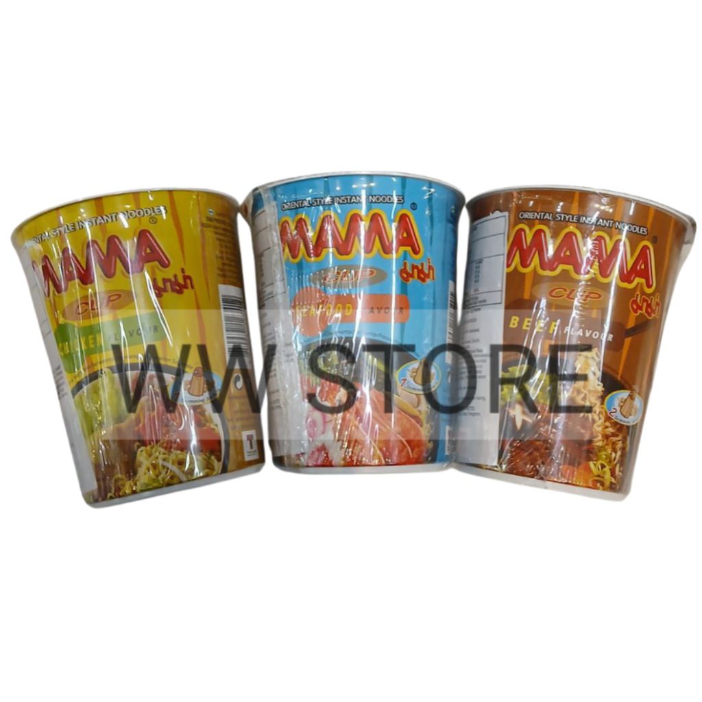 

Mi mie kuah instan rasa daging sapi ayam makanan laut Thai Thailand MAMA CUP ORIENTAL STYLE INSTANT NOODLES Seafood Beef Chicken flavour flavor noodle 70g