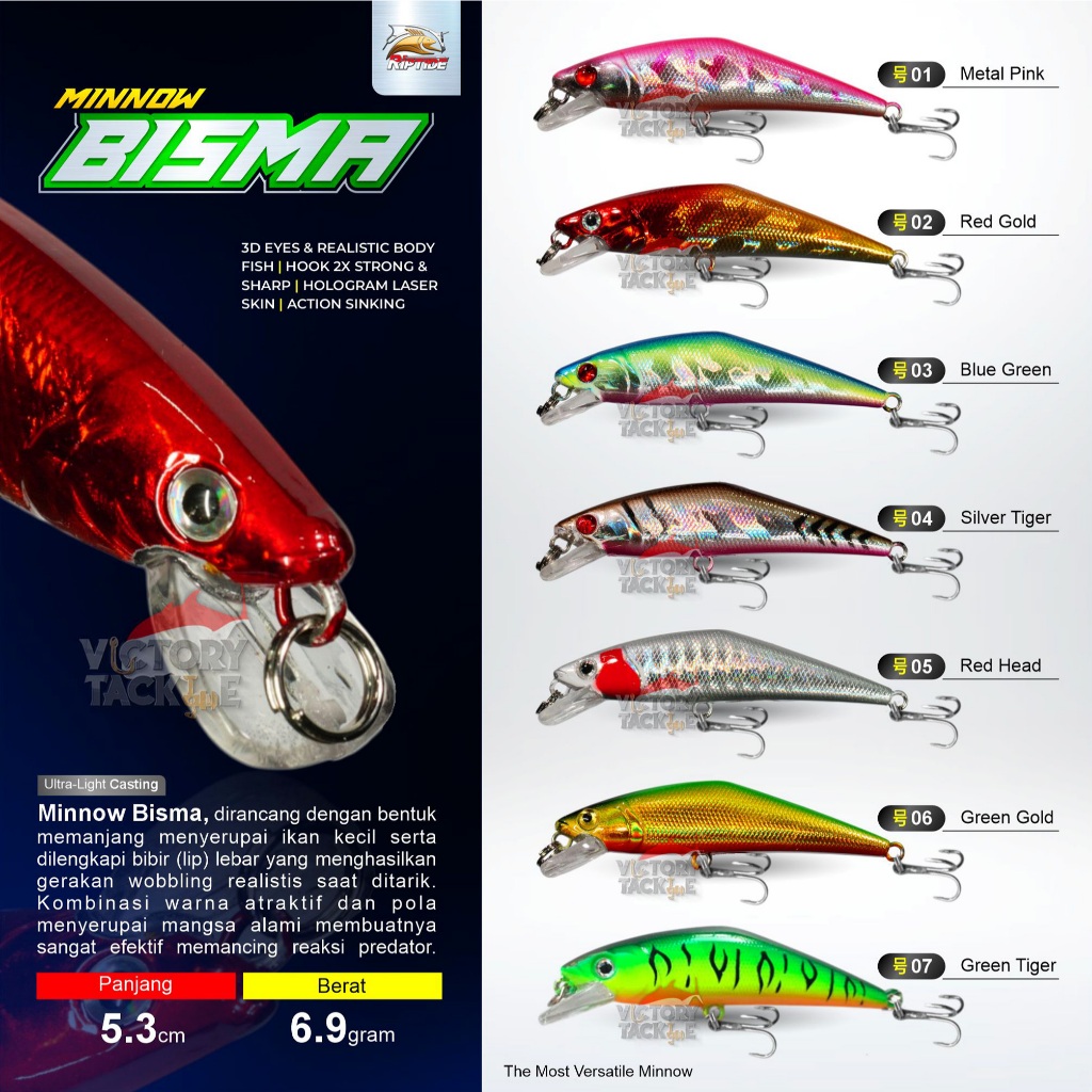 LURE MINNOW Riptide BISMA Minnow Sinking Lure 6.9 CM 5.3 GRAM