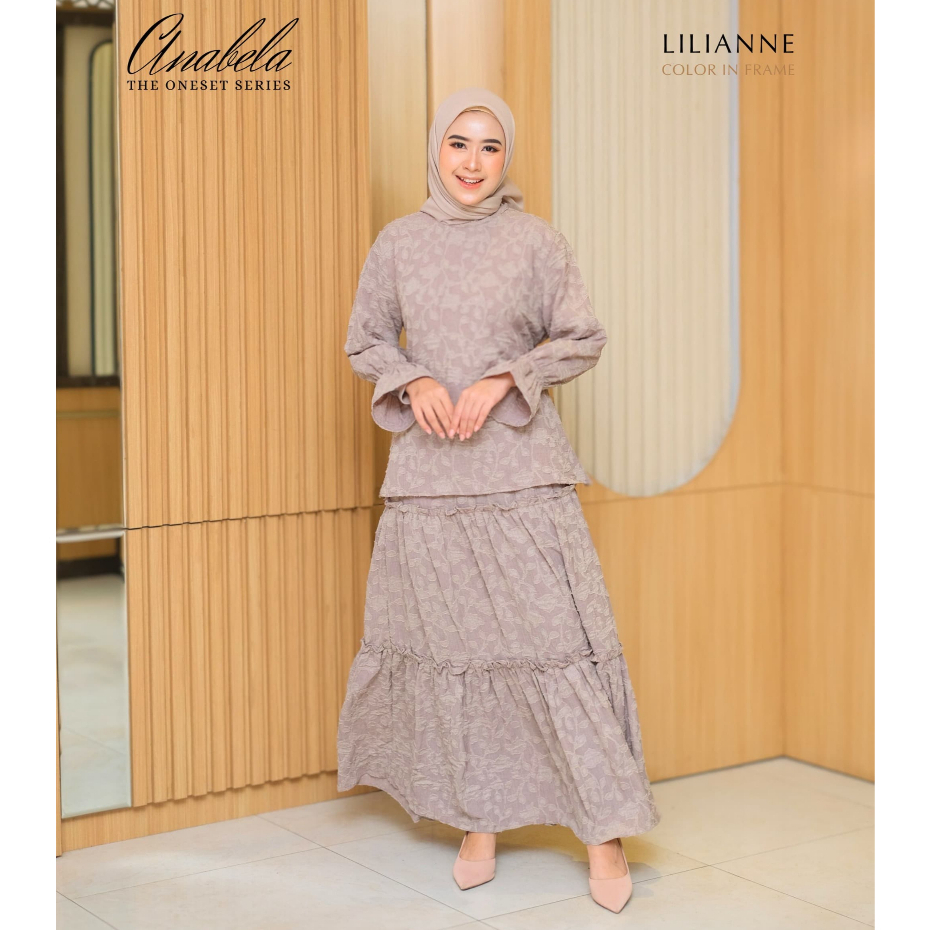 Azamka - Anabela Oneset Series - Setelan Motif Timbul Aesthetic Premium