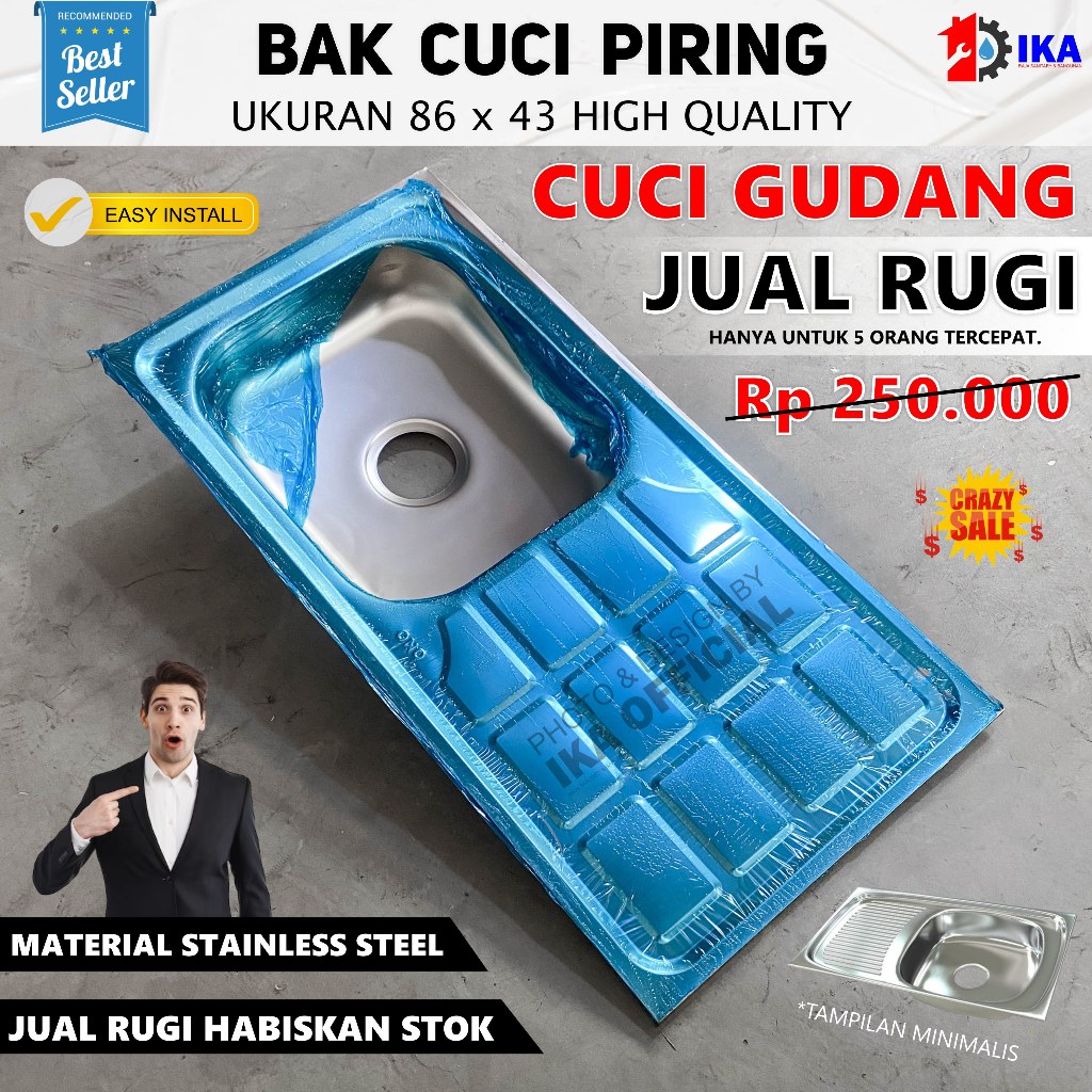 ONO 86x43 KITCHEN SINK BAK CUCI PIRING STAINLES 86x43 / Bak Cuci Piring Paket Sink Wastafel 86*43