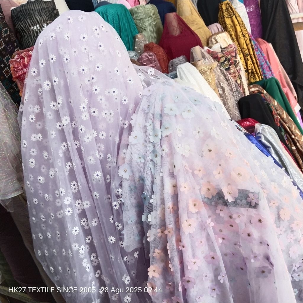 HARGA/0,5 M | KAIN TILE MOTIF BUNGA TIMBUL | BAHAN TULLE PREMIUM | KAIN TULE MOTIF BUNGA | KAIN DRES