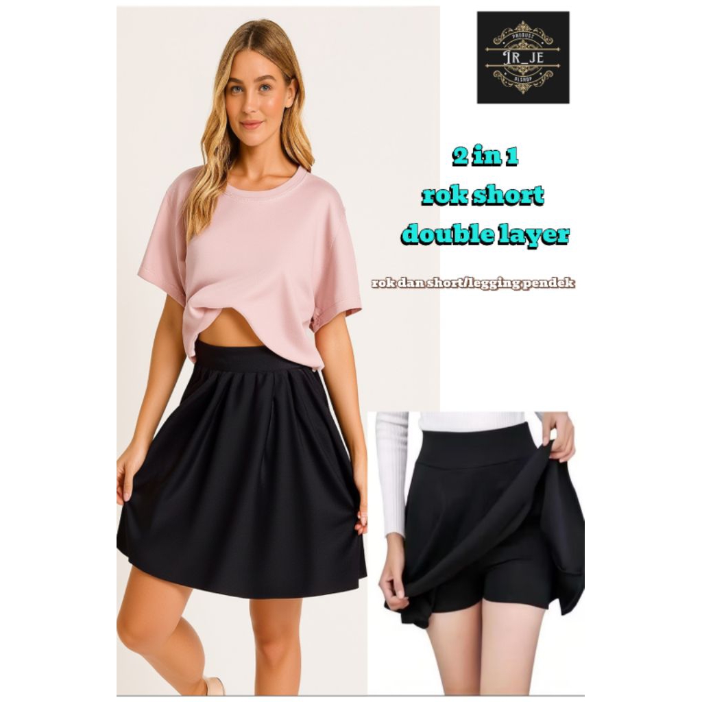 2 IN 1 ROK SHORT ROK DOUBLE LAYER ROK DENGAN LEGGING PENDEK/SHORT ROK OLAHRAGA SENAM ZUMBA DANCE ROK