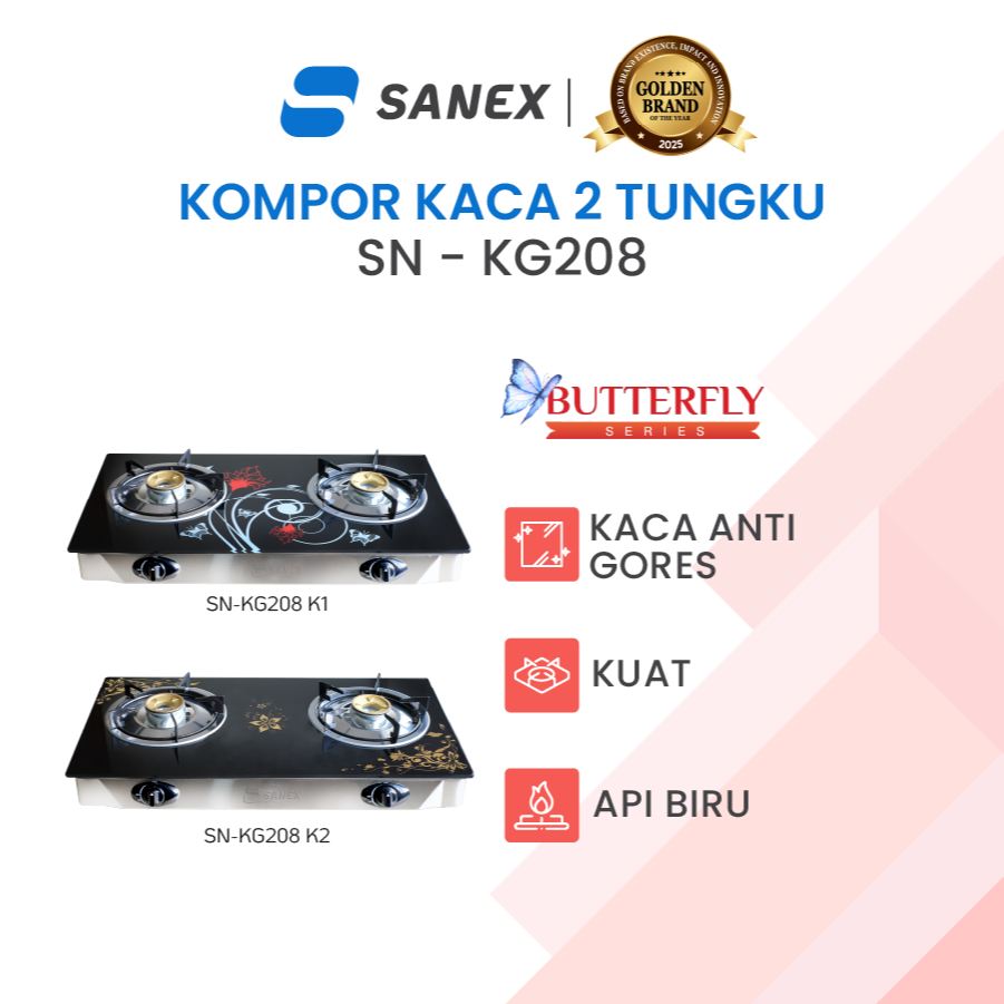 SANEX Kompor Gas Kaca 2 Tungku Butterfly Series SN-KG208