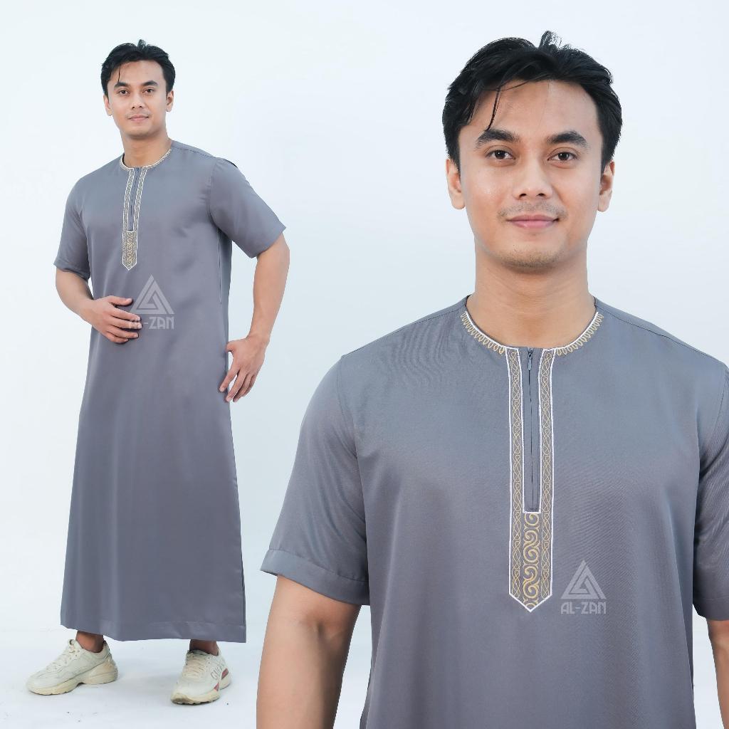 Jubah Pria Slimfit UTSMAN Gamis Pria Muslim Jubba Lengan Pendek Bordir Gamis Saudi S3W0