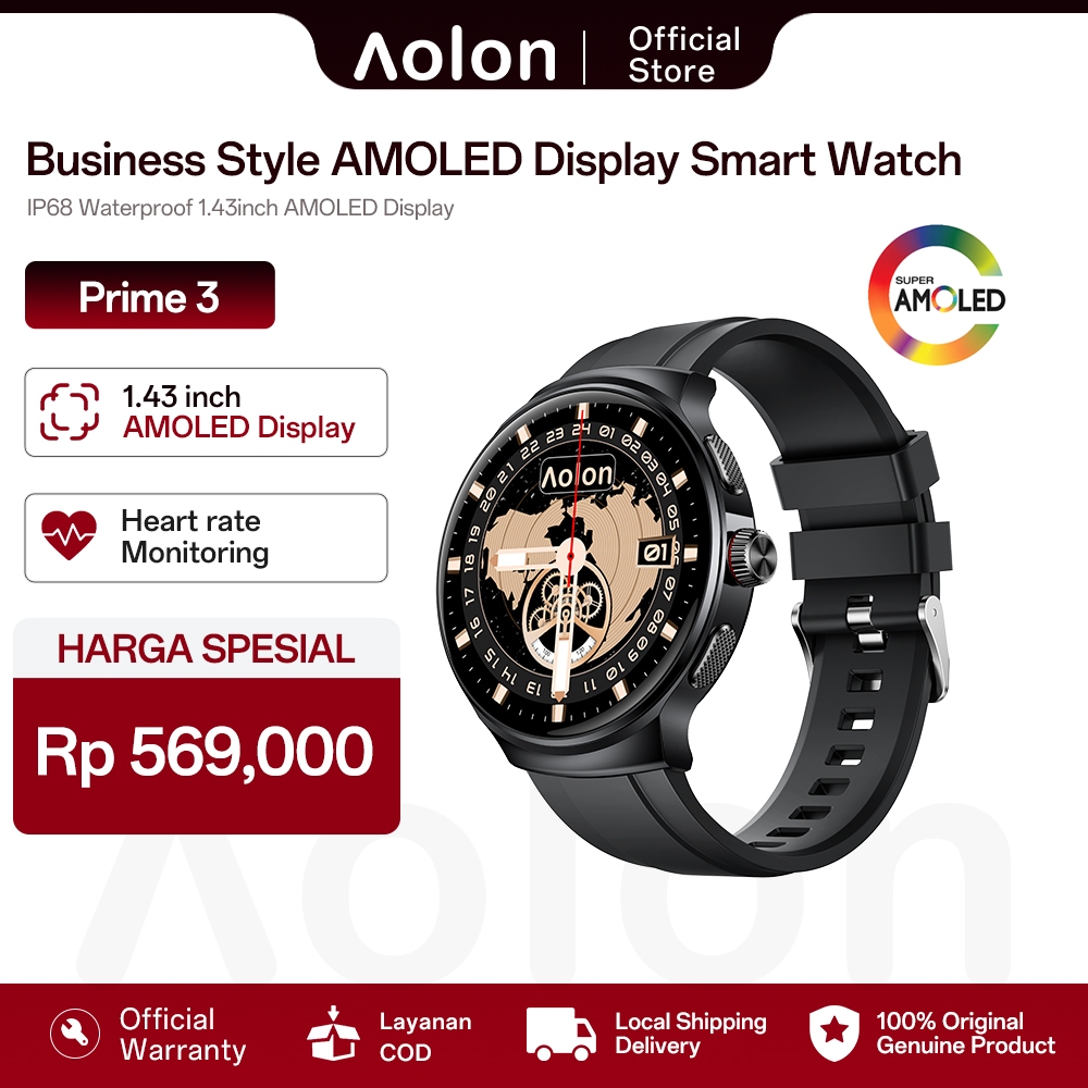 Aolon 2025 New Prime 3 Smartwatch Amoled AOD Jam Tangan Pria Business Stainless Steel Metal Case Com