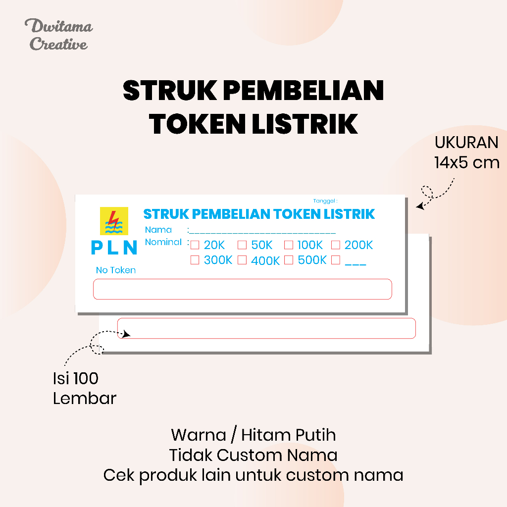 

Struk Pembelian Token Listrik | Nota Token Listrik isi 100 lembar