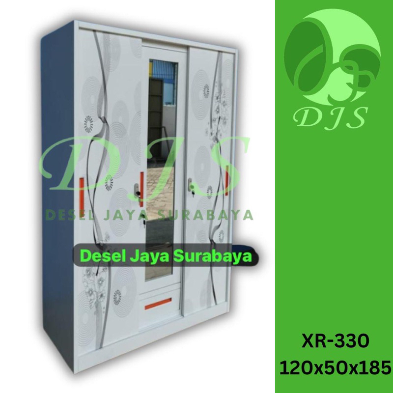 Lemari Baju Besi Sliding - Lemari Baju  3 Pintu XR-330 - Lemari Baju Besi - Lemari Baju Sliding Kaca